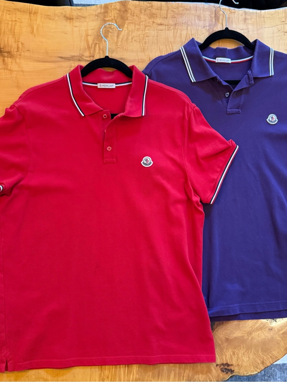 Moncler Men's Red and Purple Polo Duo with Logo Patches